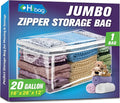 Large Storage Bag for Clothes, Jumbo Zipper Totes | 20 Gallon xxl, Flexible, Clear Extra Thick Plastic, Reinforced Handles, Double Zip by HIBAG