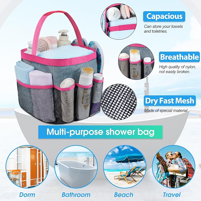 Mesh Shower Caddy Portable - 9 Pockets for College Dorm Room Essential - Image 2