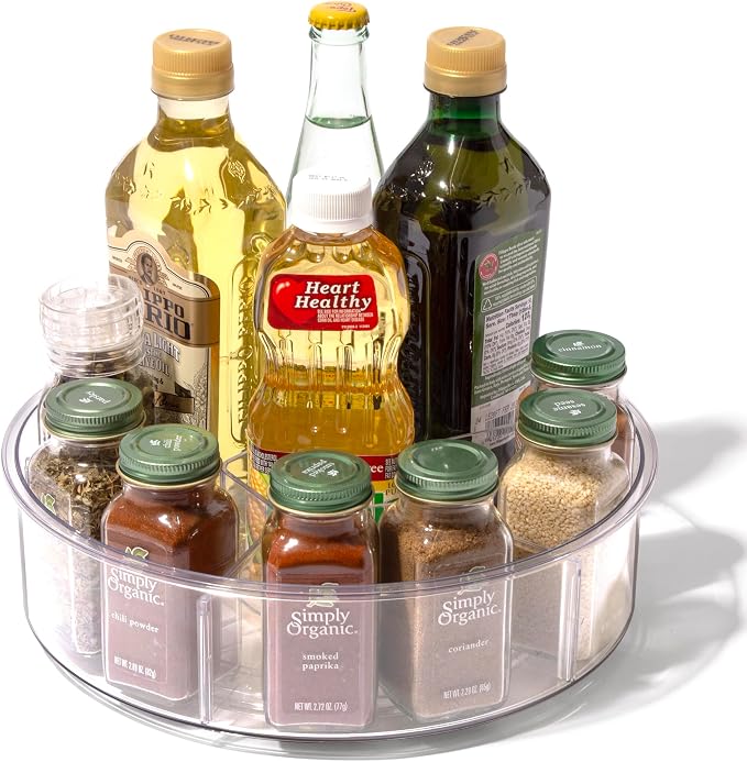 BINO Plastic Round Turntable Organizer with 6 Compartments - Clear | Spinning Divided Turntable Container | Rotating Organizer Storage for Bottle Condiments Fridge Kitchen Counter Pantry Bathroom - Image 7