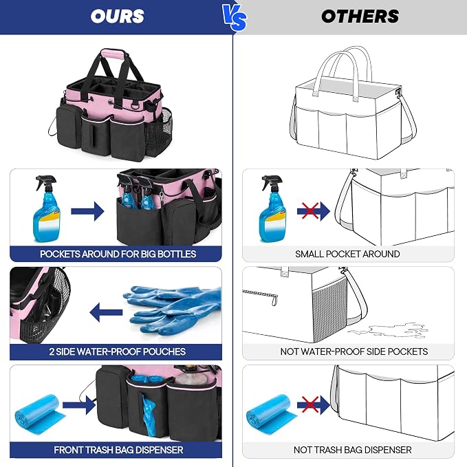 LoDrid Large Professional Cleaning Caddy with Detachable Divider, Pink - Image 2