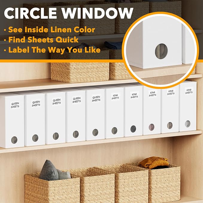 SpaceAid 10 Pack Bed Sheet Organizers and Storage, Foldable Sheet Organizer for Linen Closet, Sheets Set Folder Keeper with Window XL (Queen & King Size) Organizing Bedding Container, White - Image 4