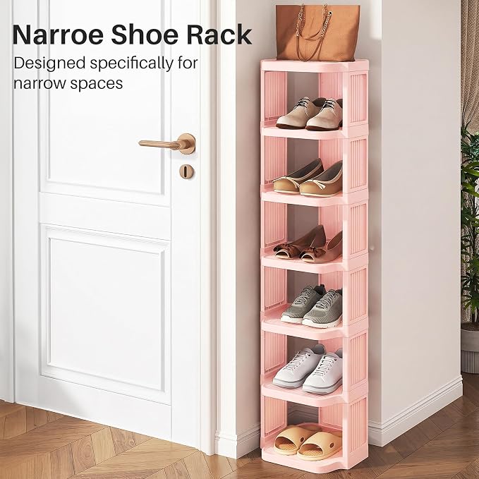 Kitstorack 5-Tier Vertical Plastic Shoe Rack, Freestanding Stackable Shoe Storage Organizer Cubes Shoe Shelf Tower or Small Closets and Tight Spaces, Pink - Image 8