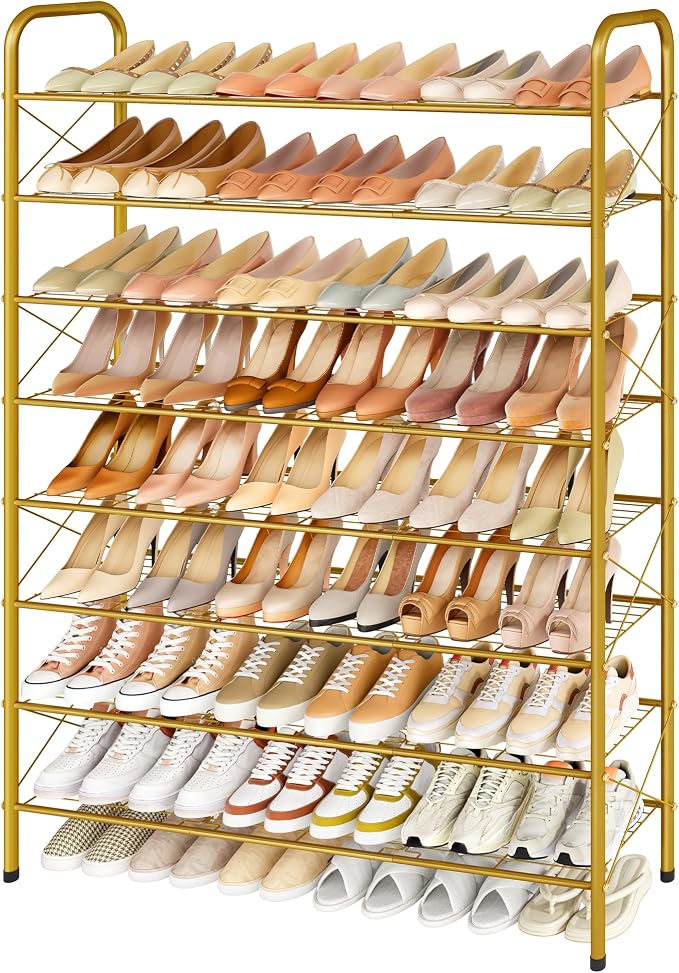 Hoctieon 8 Tier Shoe Rack for Closet, Durable Mesh Style Shoe Rack, Entryway Shoe Shelf, Shoe Storage Organizer for Hallway, Bedroom, Living Room, Wardrobe, Gold by Hoctieon