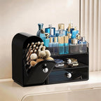 HBlife Makeup Organizer Countertop with Drawers, Cologne Organizer for Men, Vanity Organizers with Brush Holder, Bathroom Countertop Organizer Skin Care Storage, Gift for Dad Husband, Black Silver - Image 2