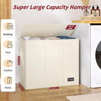 220L Laundry Hamper 3 Section,Large Laundry Hamper with Lid,Dirty Clothes Hamper with 3 Inner Bags,Collapsible Laundry Basket Organizer for Laundry Room,Bedroom,Laundry Sorter Hamper 3 Compartment - Image 2