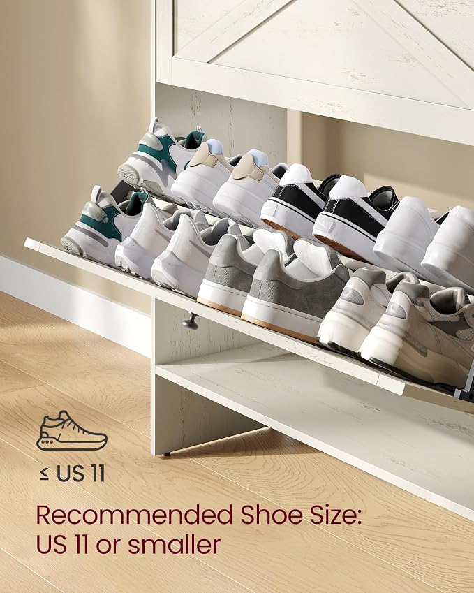 VASAGLE Narrow Shoe Storage Cabinet Organizer with 2 Flip Drawers | Freestanding Shoe Rack, Fits 14 to 16 Pairs, for Entryway, Farmhouse Style, Rustic White, HAINS Collection UHSC203WJ01S - Image 5