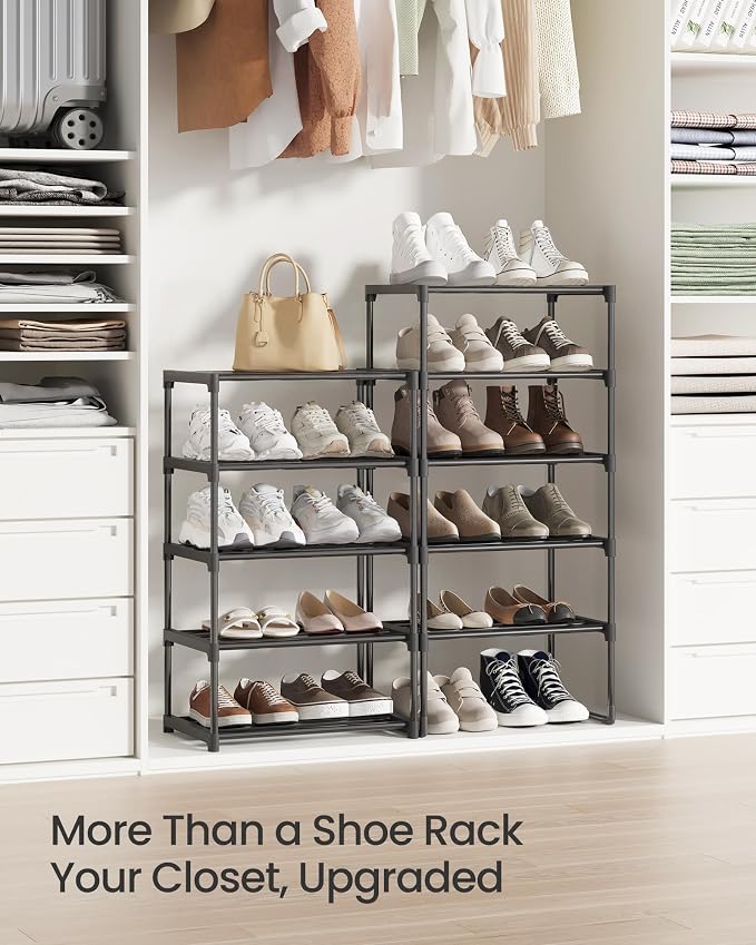 SONGMICS Shoe Rack, 10-Tier Shoe Organizer, Metal Storage Shelf | for Entryway, Upright or Upside Down, for 11-22 Pairs, Stackable, 11.8 x 17.7 x 68.5 Inches, Black ULSA25BK - Image 8