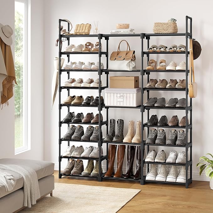 WOWLIVE 9 Tier 3-Column Shoe Rack, 50-55 Pairs Stackable Black - Image 2