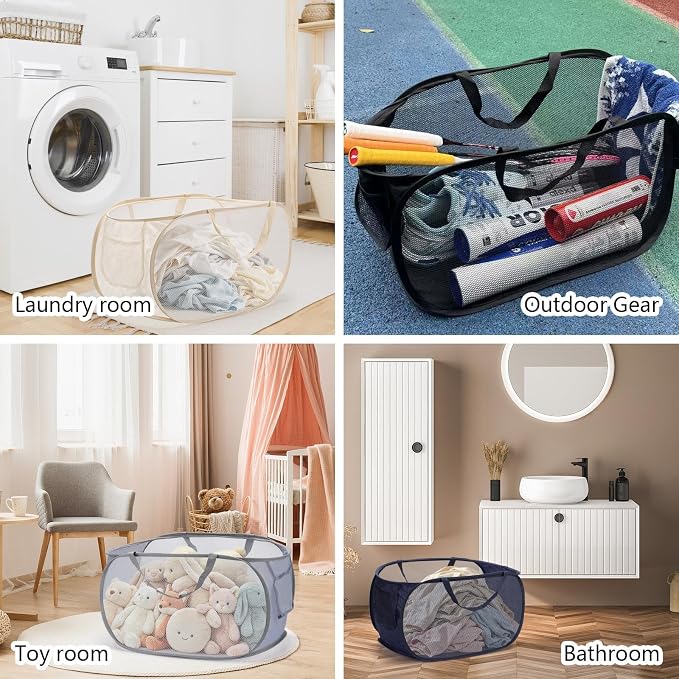 4Pcs Mesh Laundry Basket Foldable Pop Up Hampers for Laundry Room and Storage, Horizontal Version - Image 5