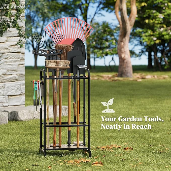 Garden Tool Organizer with Hooks, Steel Yard Storage Holder,Broom Holder - Image 6