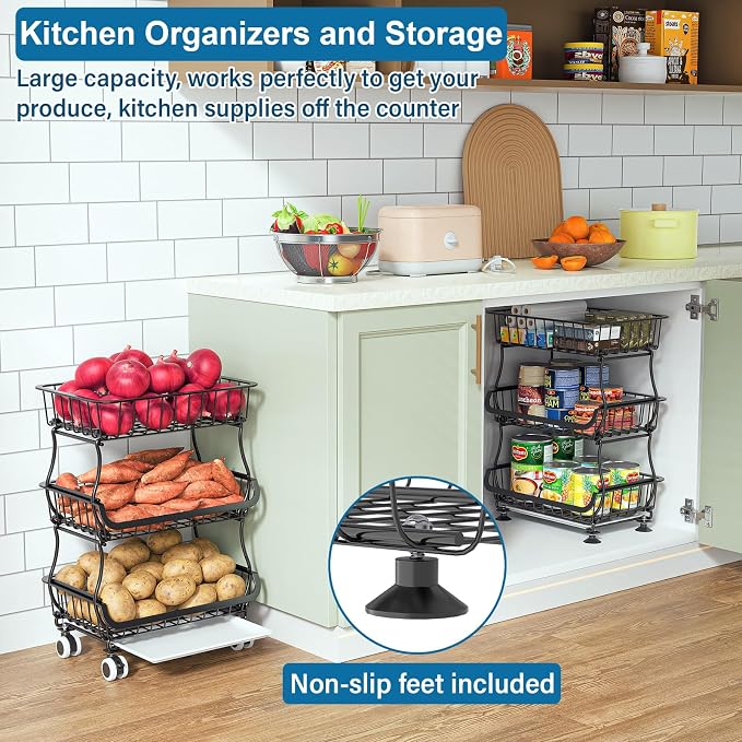 OKZEST 3-Tier Rolling Pantry Floor Organizers and Storage Cart with Wheels - Image 6