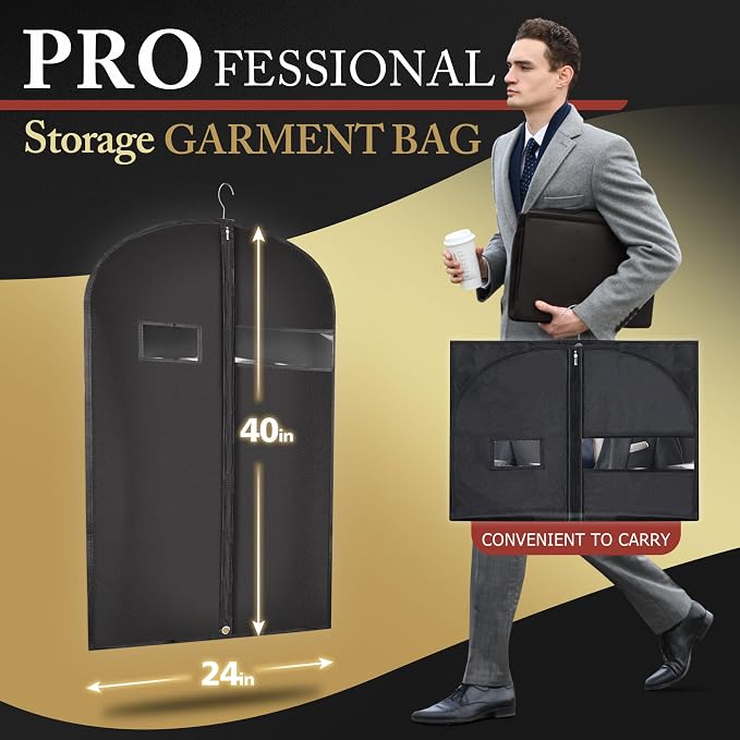 Hleelomi 10 Pack 40-in Garment Bag for Hanging Clothes Black Suit Bag - Image 4