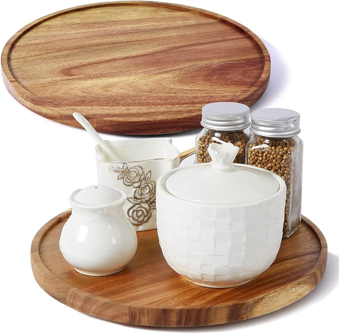[ 2 Pack ] 10-inch Acacia Wood Lazy Susan Organizers, ACIAZAAZ Lazy Susan Turntable for Cabinet, Kitchen Turntable Storage for Table, Countertop, Pantry by ACIAZAAZ