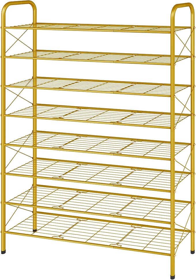 Hoctieon 8 Tier Shoe Rack for Closet, Durable Mesh Style Shoe Rack, Entryway Shoe Shelf, Shoe Storage Organizer for Hallway, Bedroom, Living Room, Wardrobe, Gold - Image 8