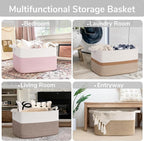 Goodpick Large Woven Rope Blanket Basket, Rectangle, White & Pink - Image 4