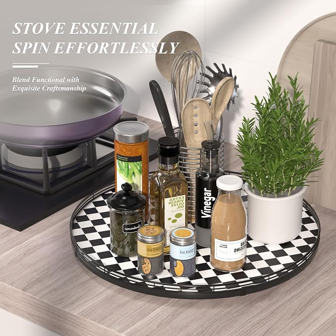 AMH 21-Inch Black and White Checkerboard Lazy Susan Decorative Tray - Image 5