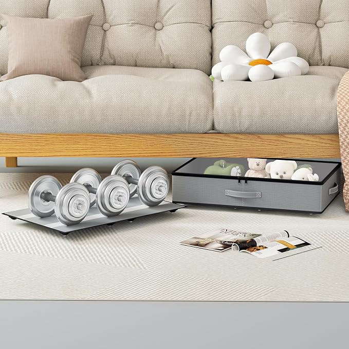 EE-RoomWorld Under Bed Storage with Wheels, No Assemble Required 5.5 inches height grey under bed storage bins,Low Profile Rolling Underbed Shoe Storage containers，dorm underbed storage drawers - Image 7