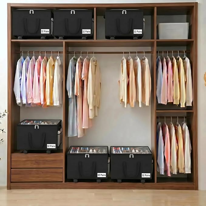 2 Pack Large Shoe Organizer for Closet, 32 Pairs Shoe Storage Box Black - Image 2