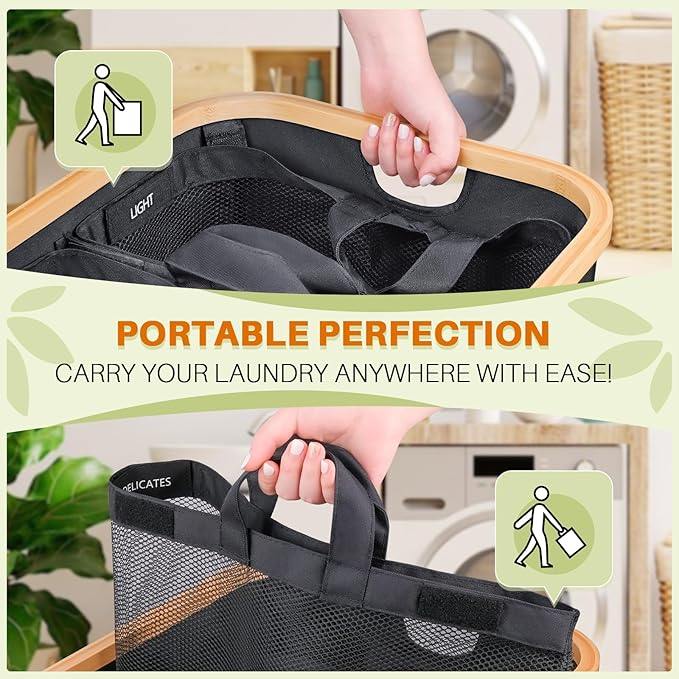145L Laundry Hamper with Lid, 3 Section Laundry Basket with 3 Removable Bag - Image 3