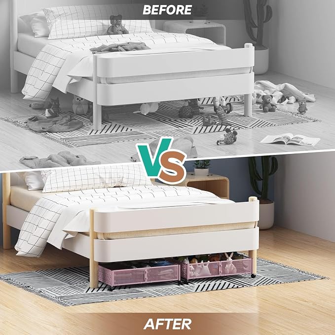 PHINOX Under Bed Storage Container with Wheels,Patterned,Metal,2 Pack,Pink | Tool-free assembly, glide smoothly, easy reach, foldable, maxmazie low-profile beds, dorm, keep seasonal clothes, shoes fresh - Image 7