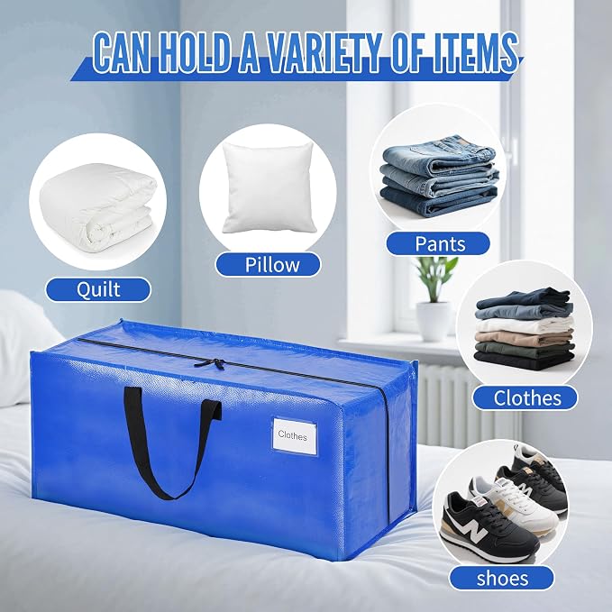 BAGAIL Heavy Duty Moving Bags with Strong Handle, Extra Large Moving Boxes, Storage Tote for Clothes, College Moving Supplies(Light Blue, 8 Pack) - Image 4