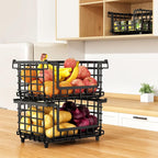 1 Pack Stackable Metal Wire Vegetable Fruit Basket for Kitchen Counter Cabinet, Pantry Organizers and Storage Basket, Food Can Snack Onion Potato Bread Storage Shelf Freezer Organizer Bins Black - Image 8