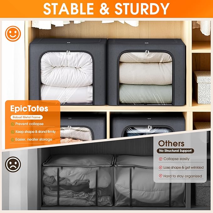 Metal Frame Clothes Storage Bins, Light Grey, 40L, 4 Pack - Image 4