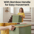 efluky 26 Gal Laundry Basket with Lid and Net Bag, Tall Laundry Hamper with Bamboo Handles, Aesthetic Dirty Clothes Bin for Laundry Room, Bathroom, Bedroom and Dorm, Green - Image 3