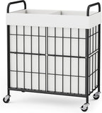 100L 2-Section Laundry Hamper with Wheels, Laundry Basket with Liner Bag by Heeytilly