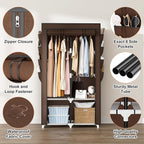 Portable Closet for Hanging Clothes, Portable Wardrobe Closet with Cover, 4 Storage Shelves, 2 Hanging Rods and 8 Side Pockets Easy Assembly and Sturdy Free Standing Closet for Bedroom Brown - Image 4