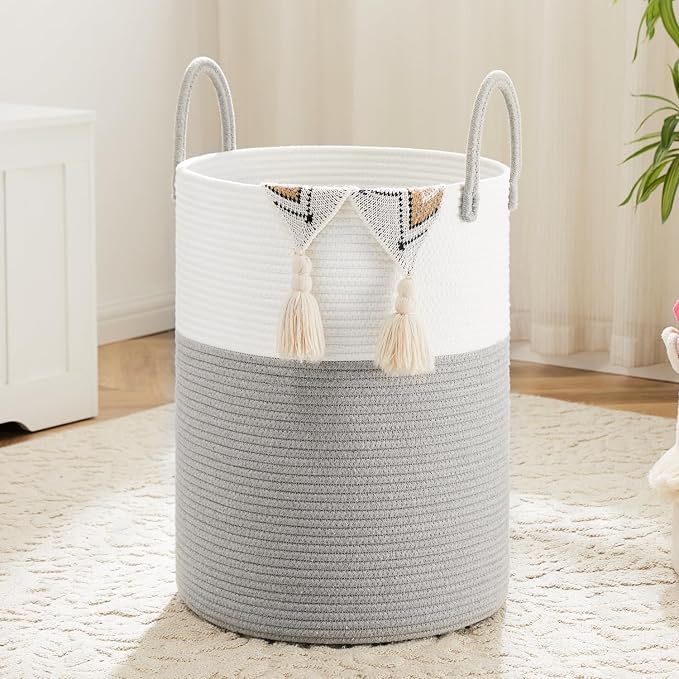 Artfeel Laundry Basket,Woven Cotton Rope Laundry Hamper,100L for Decorative Storage of Dirty Clothes,Toys and Blankets in Bathroom,Baby Room and Living Room by Artfeel