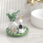 Green and White Checkerboard Lazy Susan with Rubberwood Base and Metal Rail - Image 5