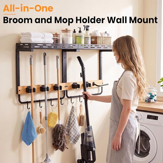 CONNOO Broom Holder Wall Mount with Shelf, Vacuum Organizer - Image 6