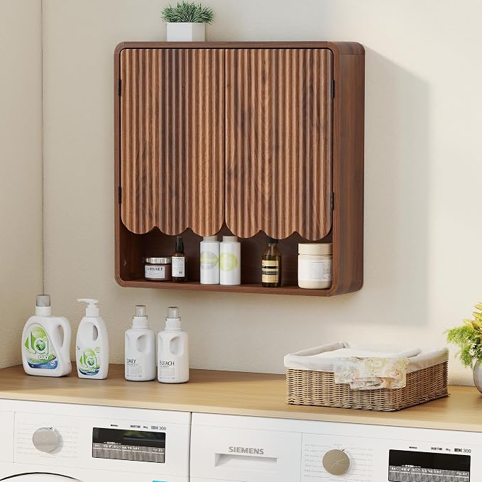 AVZEAR Fluted Bathroom Wall Cabinet Over the Toilet Storage Cabinet, Walnut - Image 6