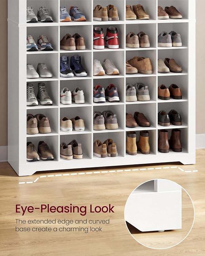 VASAGLE Tall Shoe Storage Cabinet, 10‑Tier, Holds Up to 50 Pairs of Shoes | Vertical Wood Rack, 39.4 x 13.2 x 75.4 inch, for Entryway, Cloud White, HELAN Collection ULBS275WB01S - Image 7