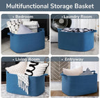 Goodpick Large Woven Rope Blanket Basket, Rectangle, Dark Blue - Image 4
