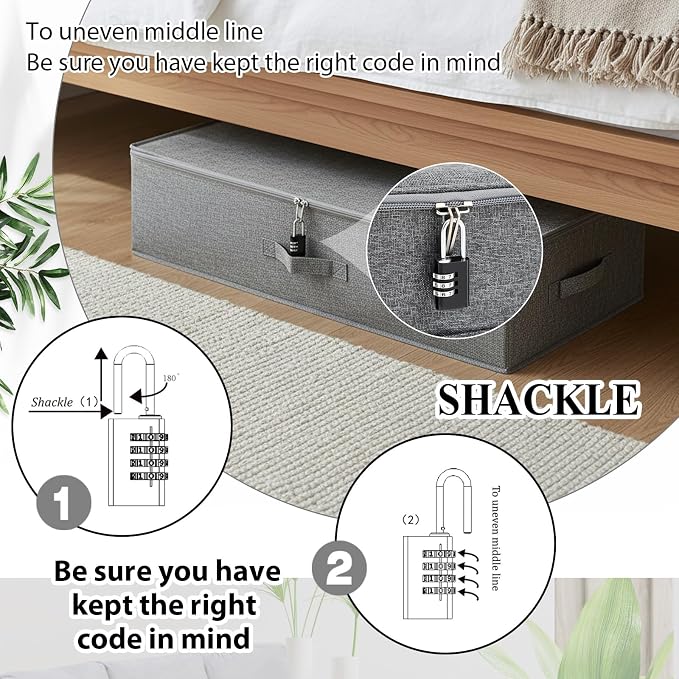 Briwooody 29.9 x 15 x 6.7in Discreet Lockable Under Bed Storage Bag,Gray - Image 3