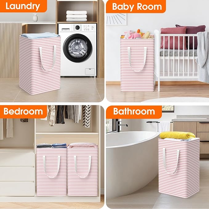 3-Pack Laundry Basket, Collapsible Laundry Hampers, 125L, Pink - Image 7