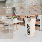 DOKEHOM 90L Large Laundry Basket Bag, Collapsible Tall Hamper, Beige - Image 2