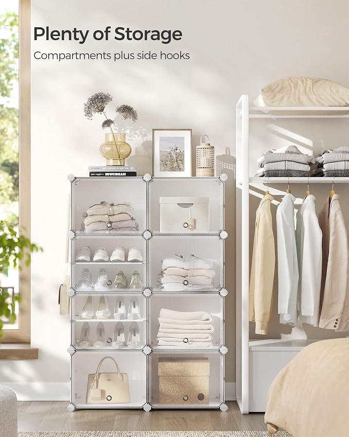 SONGMICS Shoe Rack, 8-Tier with Doors, 32-Pair Storage Cabinet | Shoe Organizer, Steel Frame, Plastic Panel, Bedroom, Entryway, Cloud White and Transparent, DAMION Collection ULPC034W01 - Image 4