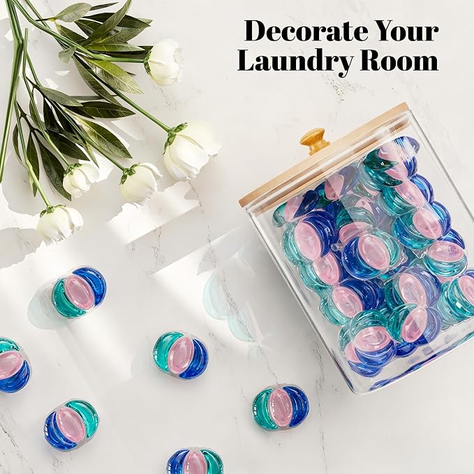 HomePekite Glass Laundry Pods Storage Container & Acrylic Dryer Sheet Holder, Laundry Room Organization and Storage, Detergent Powder Container, with Wooden Lids & Labels, 2+1 Pack - Image 6