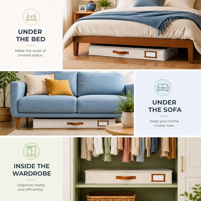 HOMELUX THEORY Under Bed Storage, Large 2pc with Lid, Ivory | Drawer-style pull-out design, Fits blankets, clothes, fabric & shoes, Bins with lids, Bedroom & closet storage - Image 3