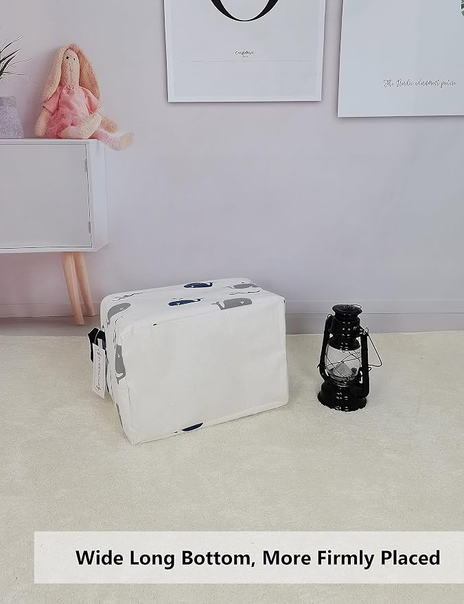 Rectangular Collapsible Laundry Basket with Side Handles, Blue Cute Whale - Image 3