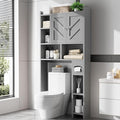 Over the Toilet Storage Cabinet, Freestanding Farmhouse Storage Cabinet Over Toilet, Bathroom Organizer with Paper Holder Stand and Adjustable Shelf, Grey by Meilocar