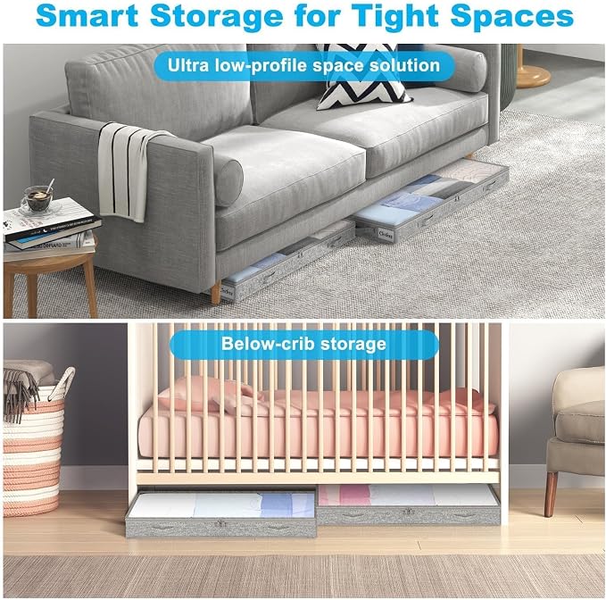 3 Inch Low Profile Under Bed Storage Drawer 4 Pack, Lightweight Underbed Clothes Storage Container Bins With NO STURCTURE, Shallow Storage Bag for Dorm & Home, With Clear Lids & Water-Resistant Fabric - Image 7