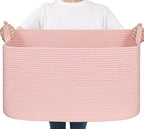 Goodpick Large Woven Rope Blanket Basket, Rectangle, Pink, 75L by Goodpick