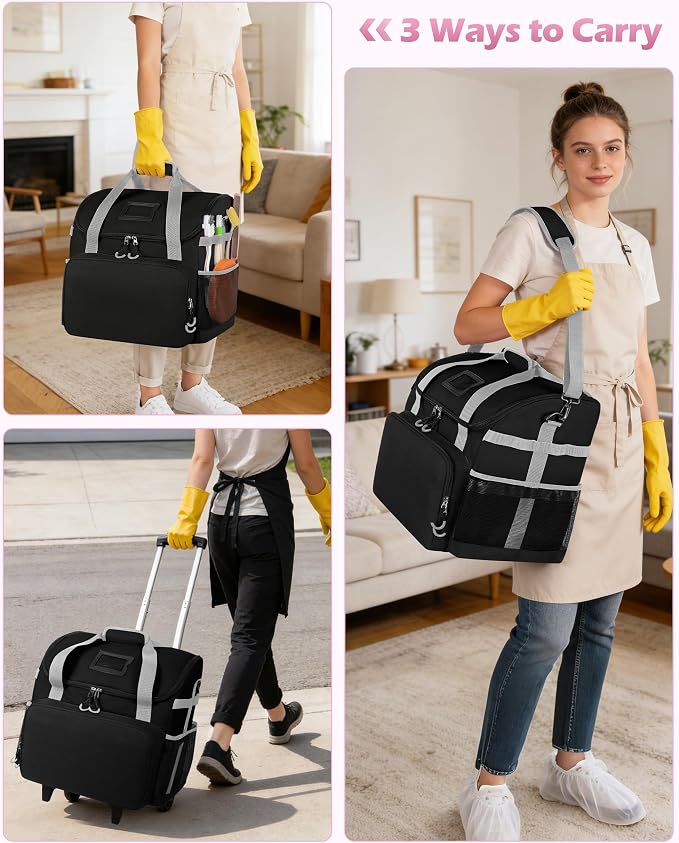 Marscamd Large Rolling Cleaning Caddy Bag with Detachable Trolley, Black - Image 5