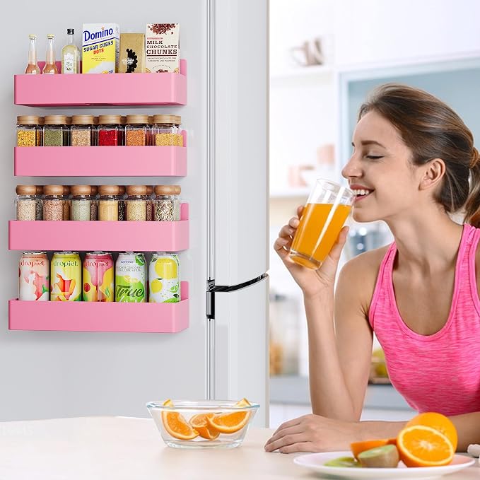 Mystozer Magnetic Spice Rack for Refrigerator, Kitchen Organizer and Storage Shelf, Pink(4 Pack) - Image 5