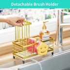 HapiRm Sink Caddy Sponge Holder - Self-draining Kitchen Sink Organizer with Smiley Face and Brush Holder, Stainless Steel Kitchen Organizer for Countertop - Gold - Image 3