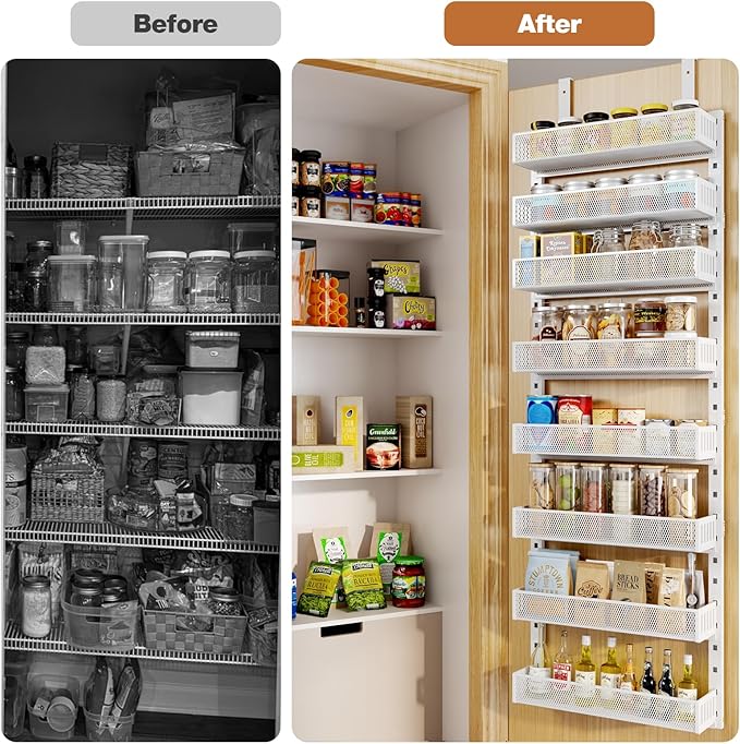 Pantry Door Organizers and Storage, 8-Tier Large Metal Heavy-Duty Frame Over the Door Spice Rack, 2 in 1 Wall-Mounted or Hanging shelf for Kitchen, Bathroom, Laundry Room, Bedroom, Closet &Nursery - Image 7